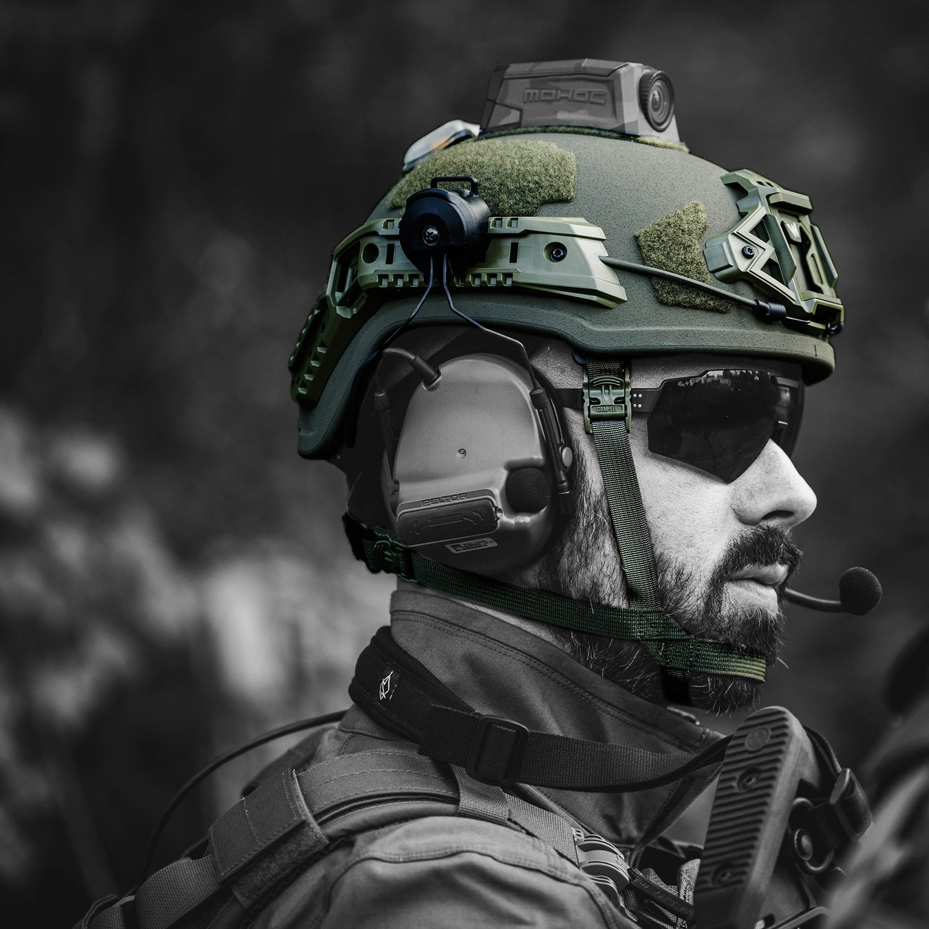 soldier wearing ballistic helmet