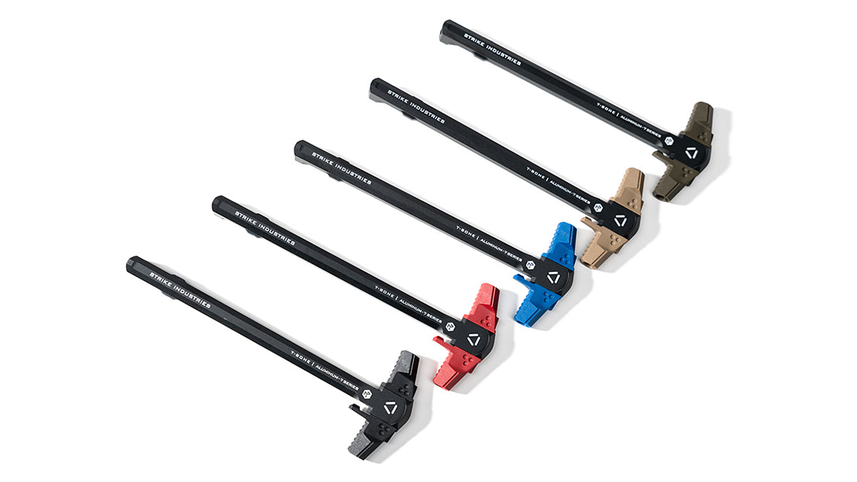 Strike Industries AR charging handles with different colors
