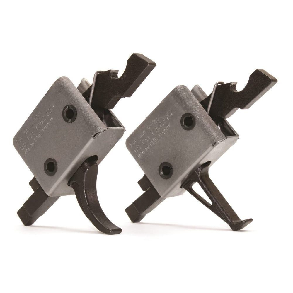 A side-by-side view of two CMC Triggers single-stage drop-in units, displaying the robust metal housing of this premium fcg ar15 upgrade designed for a crisp, zero-slack break.