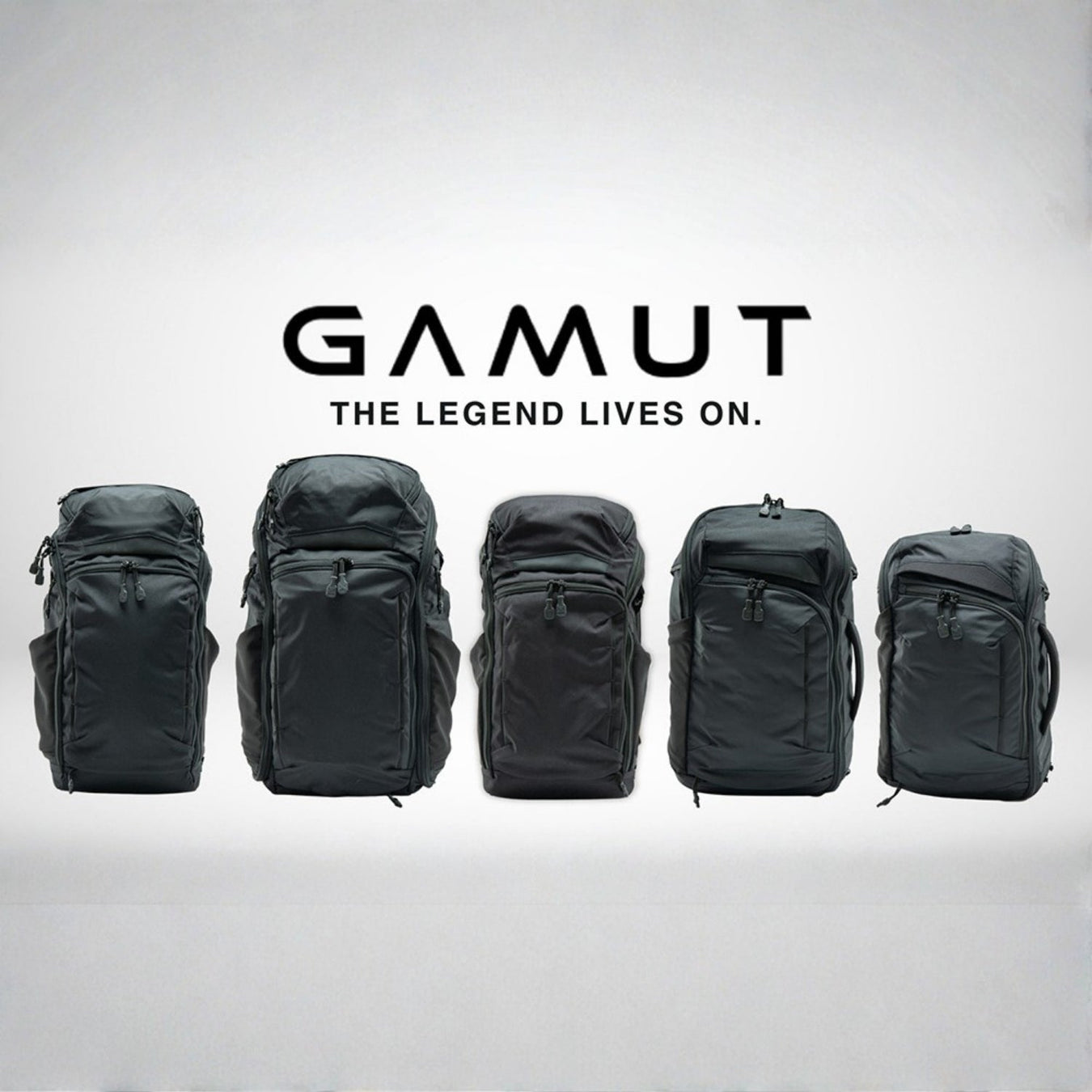 Front view of the Vertx Gamut backpack series featuring the text Gamut The Legend Lives On.