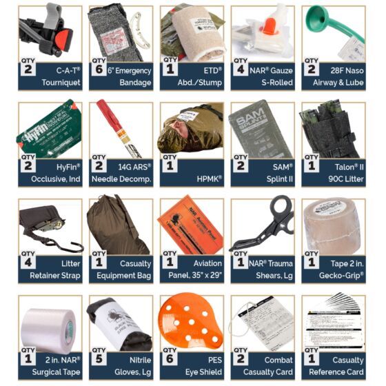 North American Rescue Warrior Aid and Litter Kit - Mass Casualty Care & Evacuation - Includes Quad-Fold Litter & Hypothermia Kit