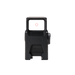 the image showcases the dot ehs 1 L holographic sight in the color black and  presenting the item in its rear view where we can see the sight hole and the red dot sight in the middle, the battery branding which indicates where the battery of the sight is being placed and also the bottom ridges where the holographic sight willbe mounted on the user's rifle. 