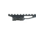 the image showcases the delta optic riser mount in the color black and is showcasing the clamp side where the optic riser mount will be mounted on the user's rifle and we can also see the ridges of where the mounts will be placed.