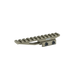The image shows us an isometric front view of the delta optic riser mount in the color flat dark earth and is showcasing the camping bolts that will be used to attach the optic riser mount to the user's rifle, and the image also gives us a vague idea of the mount's length. 