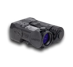 The Holosun Iris GR3 in the color black and is featured on a right side-view wher eyou can see the goggle piece and the knobs of the sight