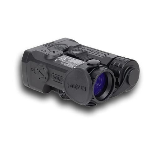 The Holosun Iris GR3 in the color black and is featured on a right side-view wher eyou can see the goggle piece and the knobs of the sight