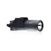 an image of the PL350 in the color black and has the PLHv3 light head where it is angled that you can see the right side of the item where the brand name and the words "dual fuel" is branded on it in white and we can see the attachment partition that attaches this light on a pistol.