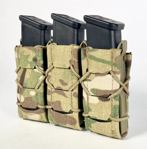 Right-angled shot of the High Speed Gear GEN 2 Triple Pistol TACO in Multicam color.