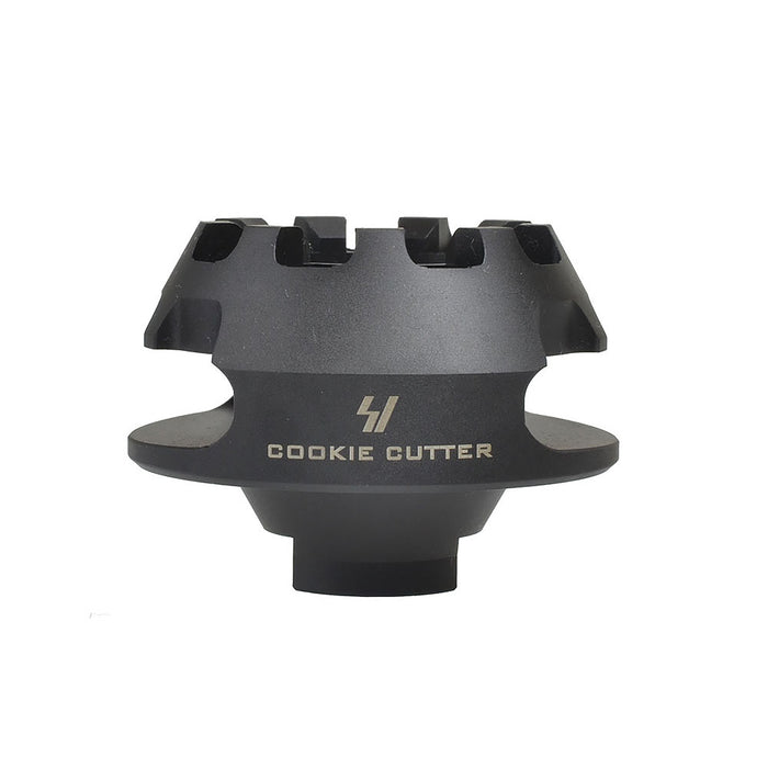 SI cookie cutter muzzle brake frontal look
