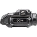 The Surefiew XC3-B on it's left isde view where you can see the mounting screw that is used to lock the weapon light on a pistol and the product name and locking instructions that are branded on the side.
