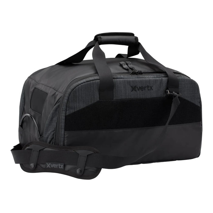 A clear right-side view of the vertx cof heavy range bag heather black, showing its structured side panel and heavy-duty hardware ready for range use.
