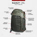 A detailed infographic displaying the technical specifications and 21-inch height dimensions of the Vertx Gamut Carry Concealed Weapon, highlighting key features like the rapid access pull tab and armor-compatible compartment.