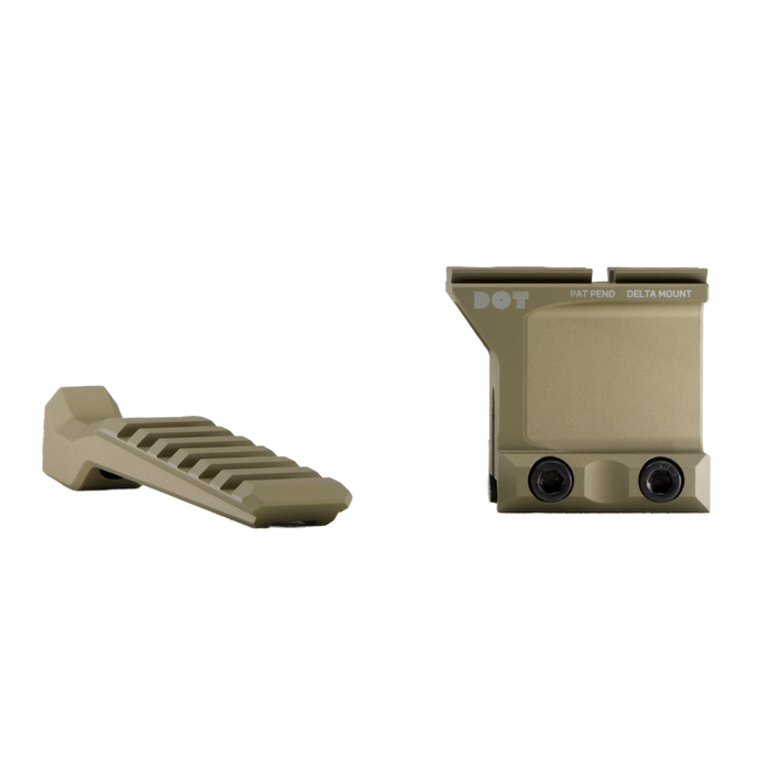 A detailed view showing a flat dark earth optic separated from the ACRO Diving Board, displaying both individual components before assembly.