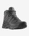 A frontal angled view of the Wolf Grey Salomon X Ultra Forces GTX mid boot, featuring a reinforced toe cap in the foreground and a breathable upper mesh body for sustained comfort.
