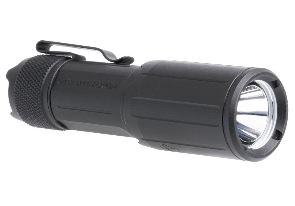 A high-quality hero image displays the right-side profile of the 33000 candela handheld light, showcasing its durable metal pocket clip, textured aluminum body, and compact size designed for everyday carry.