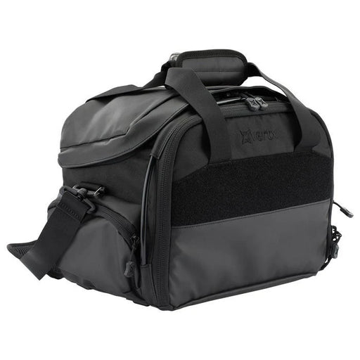 A right-angled frontal view of the Vertx Course of Fire Light Range Bag, highlighting the compact 9-liter profile and accessible front panel.