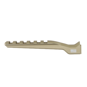 A side profile view of the flat dark earth colored ACRO Mount Diving Board, showing the extended forward rail.