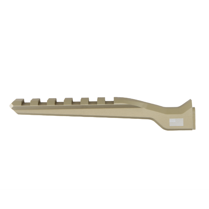 A side profile view of the flat dark earth colored ACRO Mount Diving Board, showing the extended forward rail.