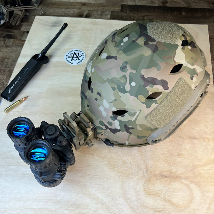 actinblack dtnvs-mg mounted to helmet flipped-up