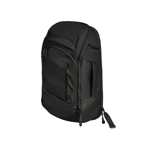 An angled view from the right side showing the black Vertx Gamut 22L EDC Sling, highlighting its streamlined shape and accessible side layout.