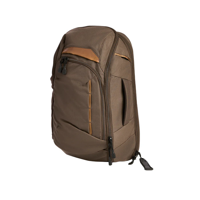 An angled view from the right side displaying the Gamut 22L Sling in Cedar Brown, showing the earth-tone colorway suitable for outdoor or low-profile environments.