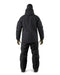 Back view of a person wearing the black Arcteryx Pro Cold WX Jacket SV designed for Special Reconnaissance missions, showcasing the reinforced shoulders, insulated pants, and a clean tactical profile for low-visibility operations.