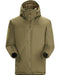 Front view of the Arcteryx Pro Cold WX Jacket SV Gen 1.4 in crocodile color showing the insulated hood, vertical chest pockets, and Velcro arm patches for identification.