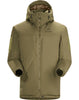 Front view of the Arcteryx Pro Cold WX Jacket SV Gen 1.4 in crocodile color showing the insulated hood, vertical chest pockets, and Velcro arm patches for identification.