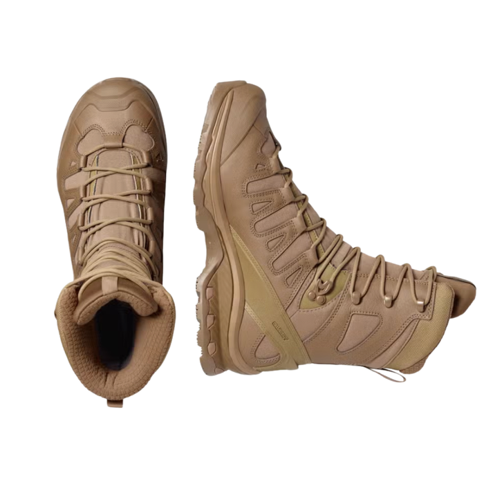 Looking down at the top and side of these coyote brown best hiking boots, you can see the wide width design and the sensiFIT technology that wraps around the foot to provide a customized and comfortable fit for long mountain patrols.