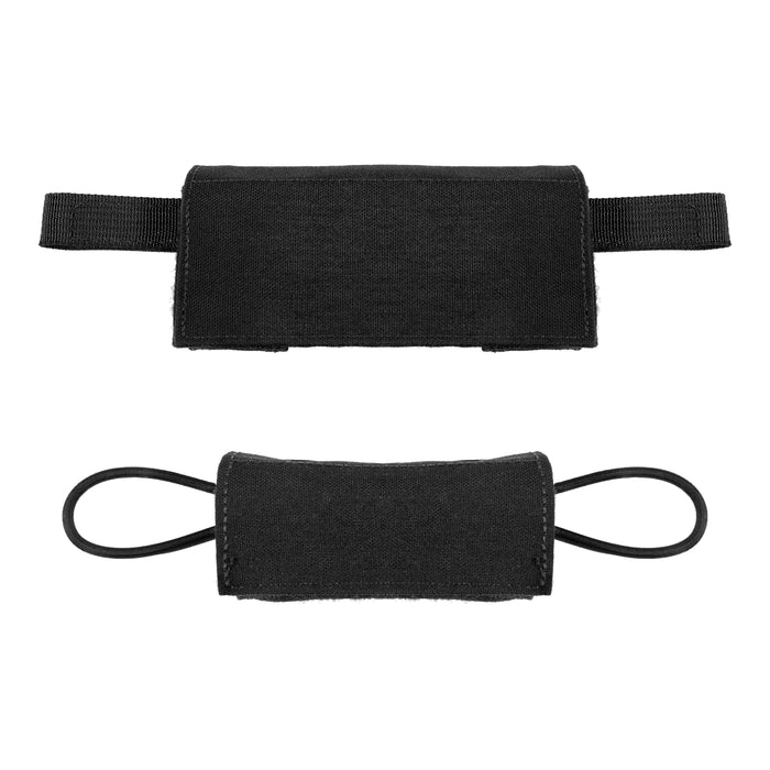 A side-by-side comparison of the black team wendy exfil counterweight kit in both small and large sizes, showing the different weight capacities and the durable nylon pouch construction.