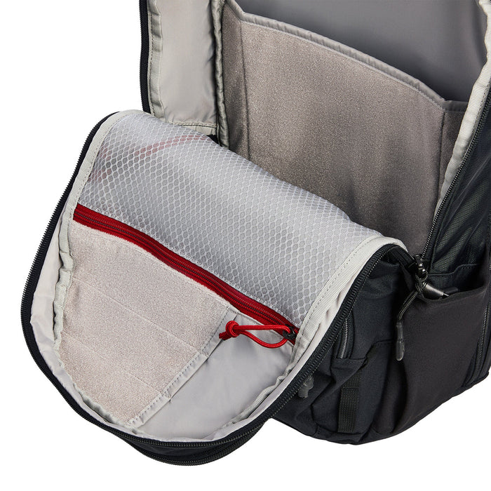 A detailed close-up shot of the main compartment of the ready pack x , showcasing the light-colored interior lining designed to improve gear visibility in low-light situations.