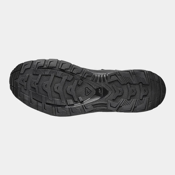 A close-up, top-down view displaying the rugged tread pattern on the sole of the Salomon XA Forces 8 GTX EN boots men's footwear, designed to provide superior traction and stability on unpredictable terrain.