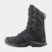 A close-up view of the left side of the Salomon XA Forces 8 inch GTX EN tactical boot, detailing the thick nubuck leather profile, the heavy-duty Contagrip sole, and the supportive SensiFit system that wraps securely around the foot.