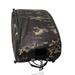 A closed military helmet bag shown in a dark Multicam Black camouflage pattern, designed with a soft padded exterior, a front velcro patch area, and sturdy bottom loops for easy handling.