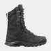 A detailed close-up of the right side of the Salomon XA Forces 8 GTX tactical boot, displaying the durable nubuck leather upper, reinforced closed lace hooks, and the protective medial pad.