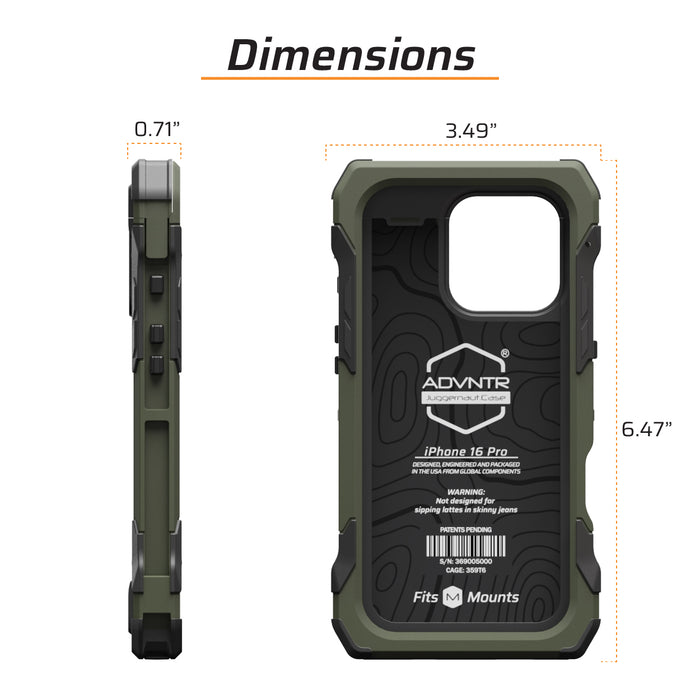 dimensions juggernaut case iphone 16 pro advntr phone case