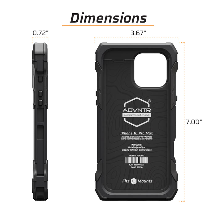 dimensions juggernaut case iphone 16 pro max advntr phone case