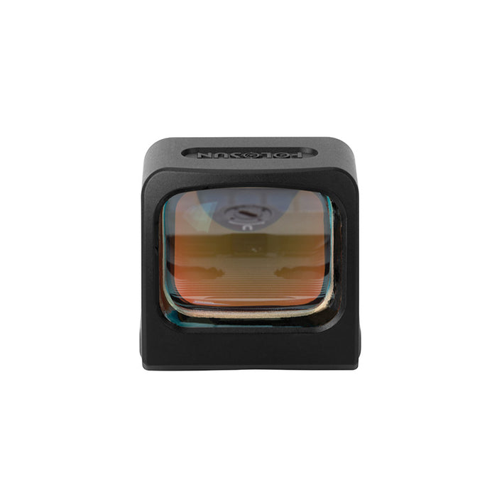 A direct frontal shot of the SCS-VP9-GR open reflex sight, showing the clear objective lens window and the streamlined front profile of the durable aluminum housing.