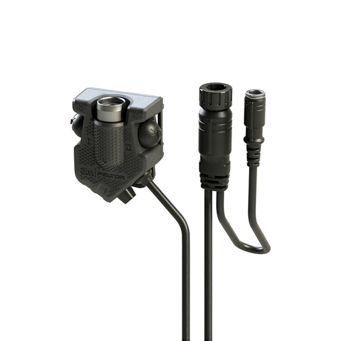 A detailed view of the FL7000 Series Push-to-Talk Adapter, specifically the FL705-163-EUD12 model, featuring a 12-pin interface for the AN/PRC-163 radio to provide seamless voice and data integration.