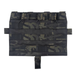 A front-facing view of the Crye Precision AVS detachable flap M4 flat multicam, showcasing the classic camouflage pattern in black and the clean, low-profile layout of the three magazine pockets.