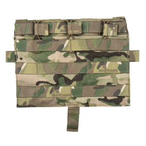 A front-facing view of the Crye Precision AVS detachable flap M4 flat multicam, showcasing the classic camouflage pattern and the clean, low-profile layout of the three magazine pockets.