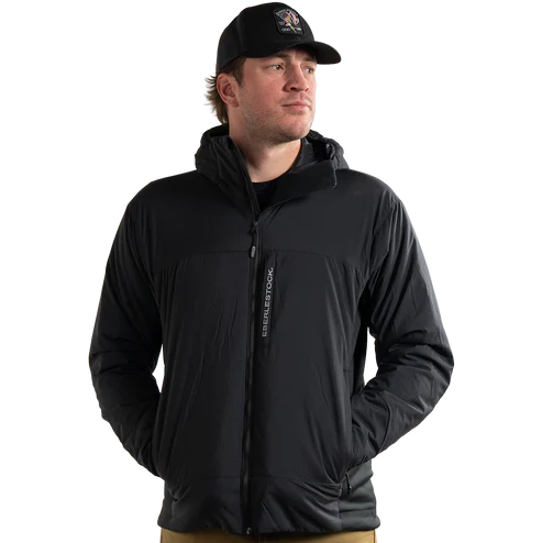 Front view of the Eberlestock Alturas Hooded Jacket in Black.