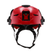Front view of the red Team Wendy EXFIL Rescuer helmet with the shroud in the foreground