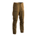 A frontal angled shot of the Coyote Brown Eberlestock Deadwood Pants, revealing the reinforced knees and accessible cargo pockets designed for rugged terrain.
