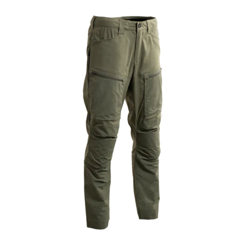 A frontal angled view of the Fall Green Eberlestock Deadwood Hunting Pants, showcasing the secure cargo storage and reinforced knees designed for field use.
