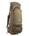 A frontal angled view shows the Eberlestock Brute 6500 Hunting Pack in Military Green, featuring its expandable roll-top and the contoured harness system designed for heavy hauling.
