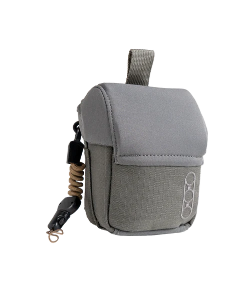 Frontal angled view of the Eberlestock Mag-Free Rangefinder Pouch in Gray.