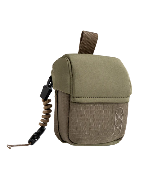 Frontal angled view of the Eberlestock Mag-Free Rangefinder Pouch in Military Green.