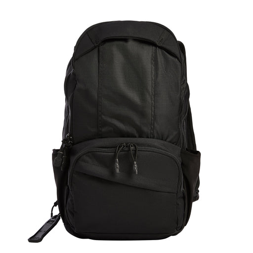 A clean frontal shot of the black Ready Pack, emphasizing its low-profile "gray man" exterior that hides its tactical functionality for a professional look.