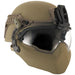 galvion viper front mount tan mounted to helmet with visor and mandible guard